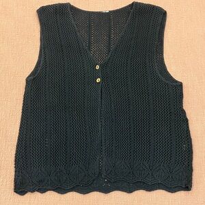 Blue Sleeveless Crochet Cardigan with wooden buttons